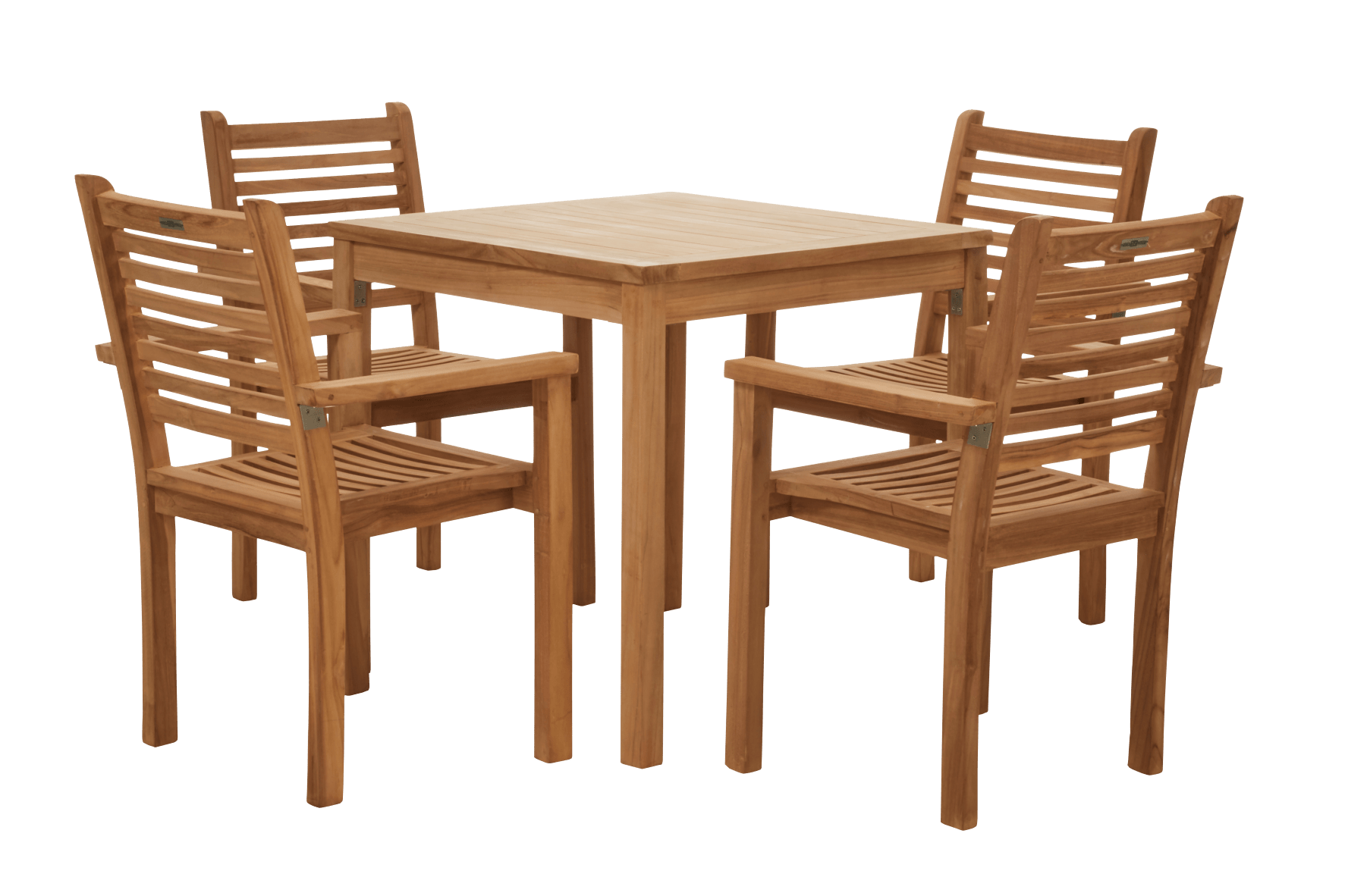 tv station dier tegel Set 4 teakhouten stoelen + tafel 90×90 cm. – Horeca Terras Service